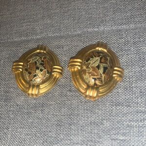 Vintage Gold and Black Clip-On Earrings